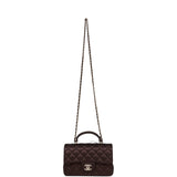 Chanel Mini Rectangular Flap Bag with Top Handle Burgundy Lambskin Light Gold Hardware