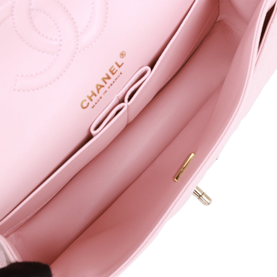 Chanel Medium Classic Double Flap Bag Light Pink Caviar Light Gold Hardware