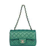 Chanel Mini Rectangular Flap Bag Green Iridescent Quilted Lambskin Light Gold Hardware
