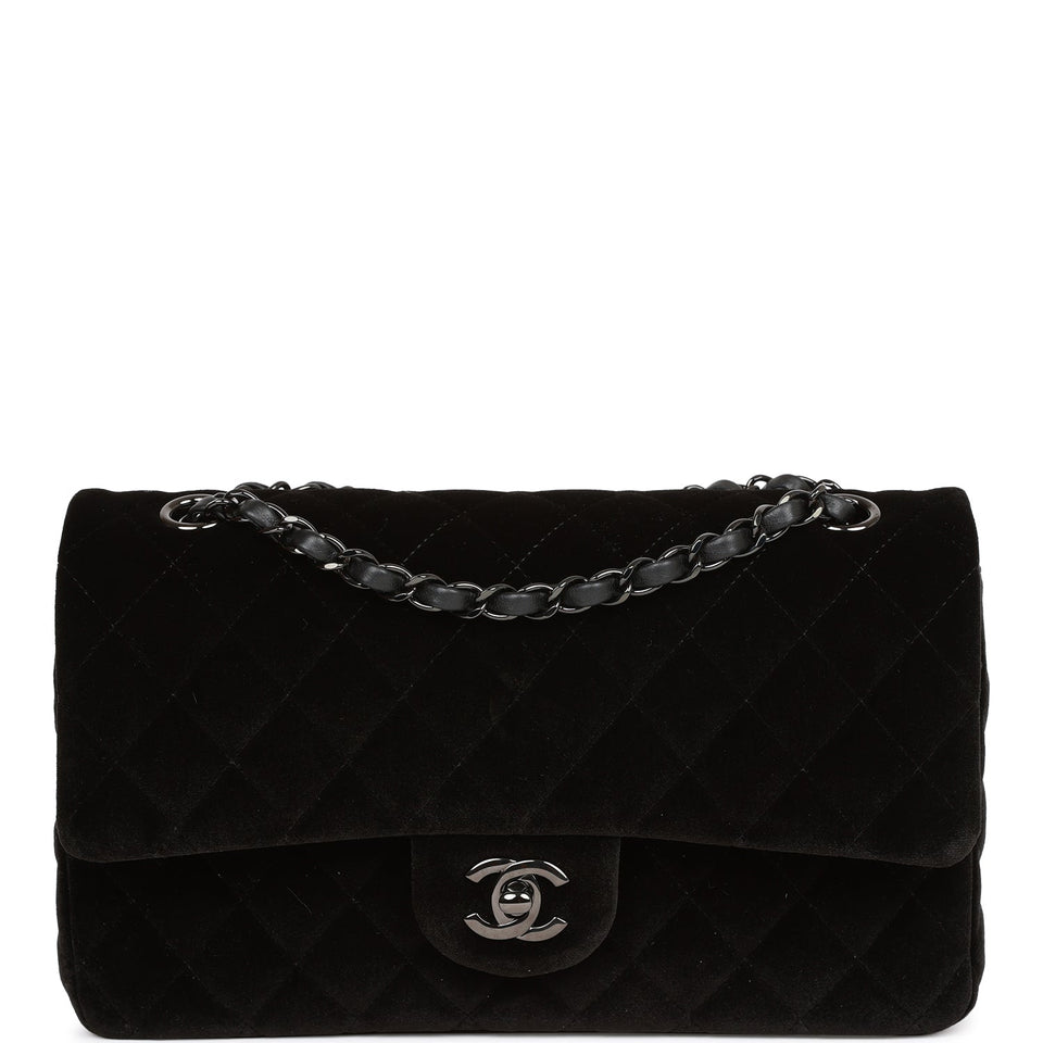 Chanel Medium Classic Double Flap Bag Black Velvet Ruthenium Hardware