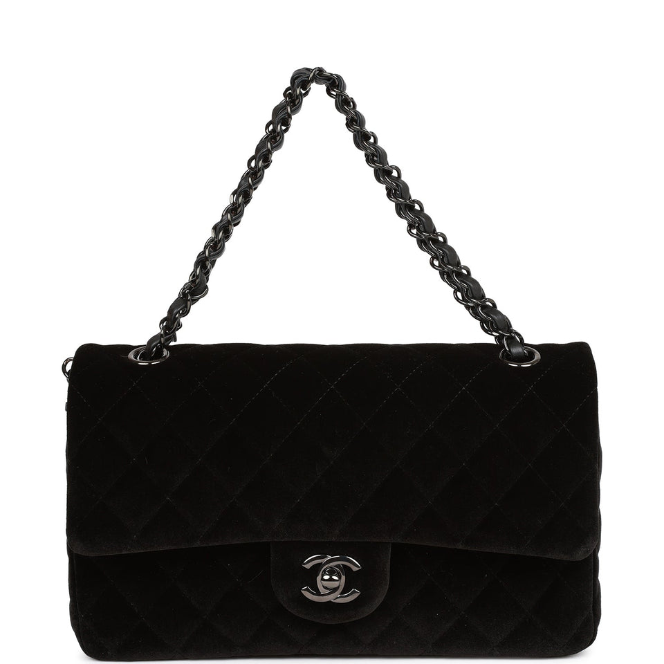 Chanel Medium Classic Double Flap Bag Black Velvet Ruthenium Hardware
