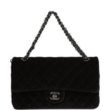 Chanel Medium Classic Double Flap Bag Black Velvet Ruthenium Hardware