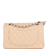 Chanel Small Classic Double Flap Beige Lambskin Silver Hardware