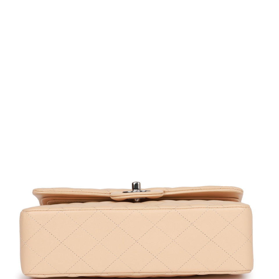 Chanel Small Classic Double Flap Beige Lambskin Silver Hardware