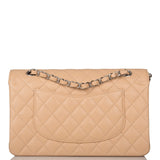 Chanel Medium Classic Double Flap Bag Beige Quilted Caviar Silver Hardware