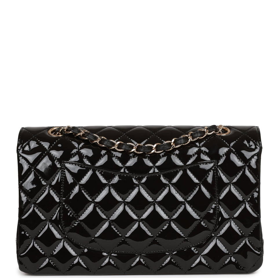 Chanel Medium Classic Double Flap Bag Black Patent Light Gold Hardware
