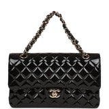 Chanel Medium Classic Double Flap Bag Black Patent Light Gold Hardware