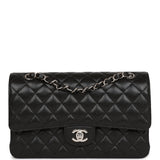 Chanel Medium Classic Double Flap Bag Black Quilted Caviar Silver Hardware