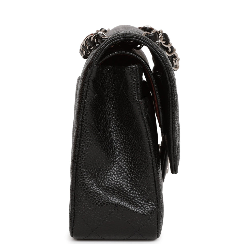 Chanel Medium Classic Double Flap Bag Black Quilted Caviar Silver Hardware