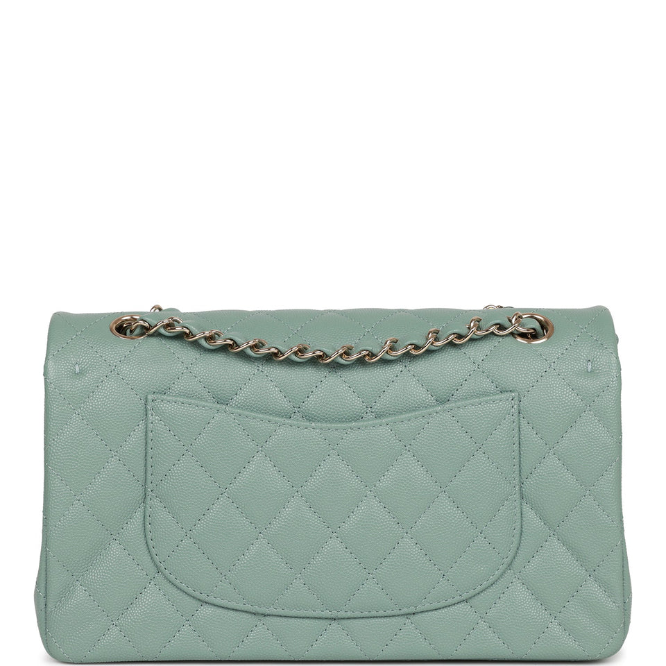 Chanel Medium Classic Double Flap Bag Green Caviar Light Gold Hardware