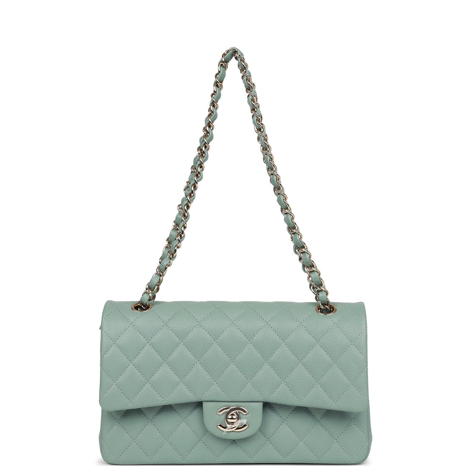 Chanel Medium Classic Double Flap Bag Green Caviar Light Gold Hardware