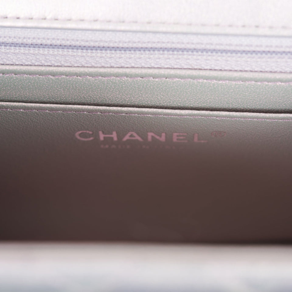 Chanel Mini Square Flap Bag Lavender Iridescent Lambskin Silver Hardware