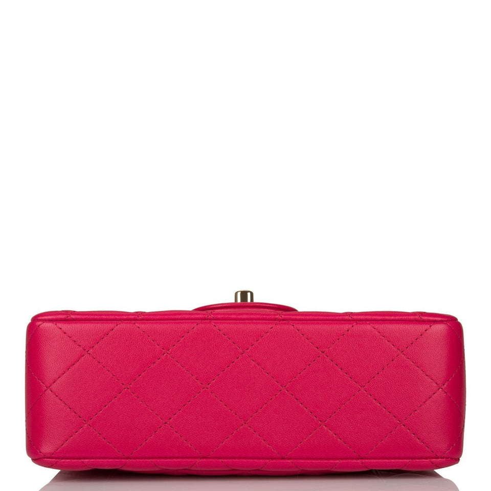Chanel Mini Rectangular Flap with Top Handle Dark Pink Lambskin Light Gold Hardware
