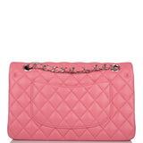 Chanel Medium Classic Double Flap Bag Rose Quilted Lambskin Silver Hardware