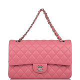 Chanel Medium Classic Double Flap Bag Rose Quilted Lambskin Silver Hardware