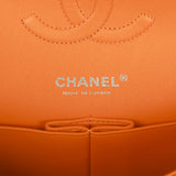 Chanel Medium Classic Double Flap Bag Neon Orange Lambskin Silver Hardware