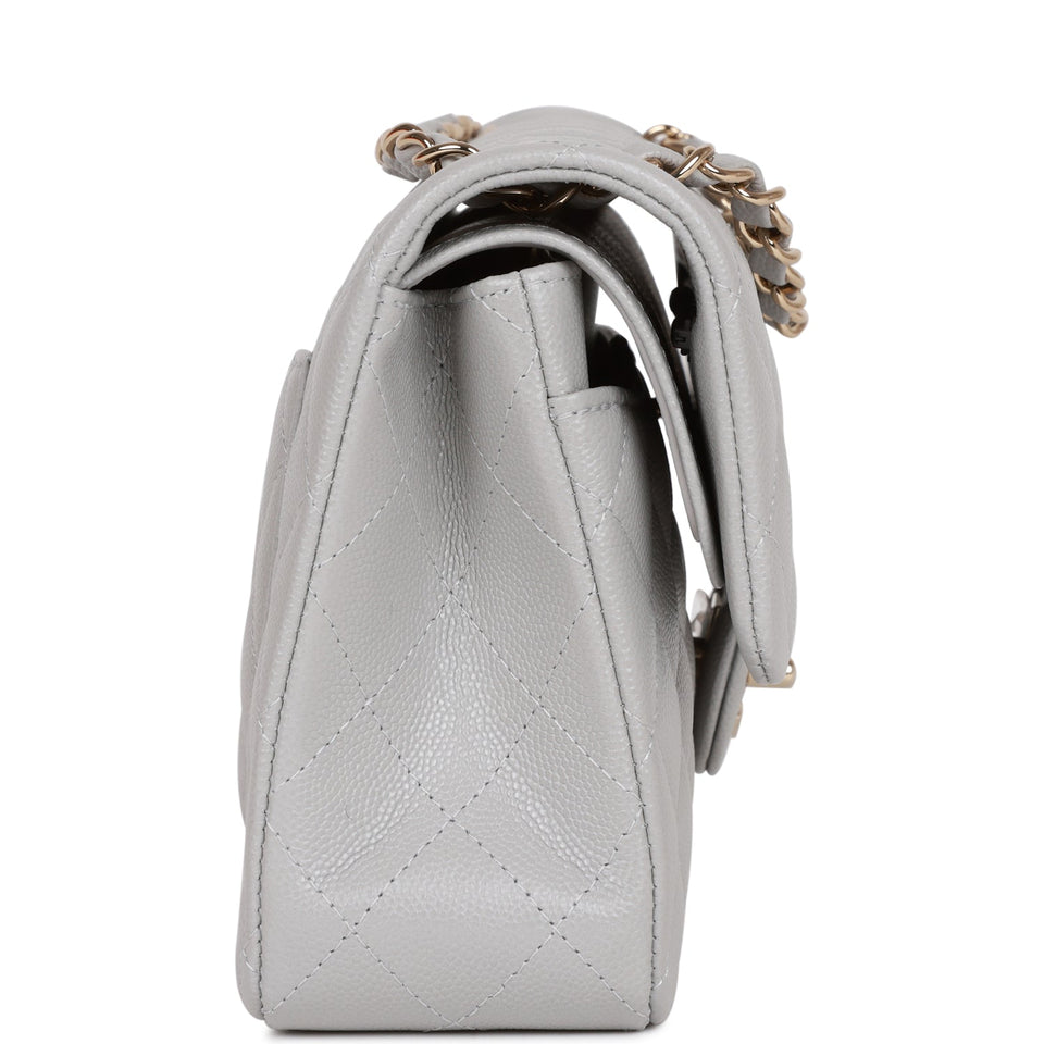 Chanel bag Small Classic Double Flap Grey Caviar Light Gold Hardware