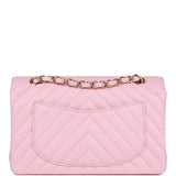 Chanel Small Chevron Classic Double Flap Pink Calfskin Light Gold Hardware