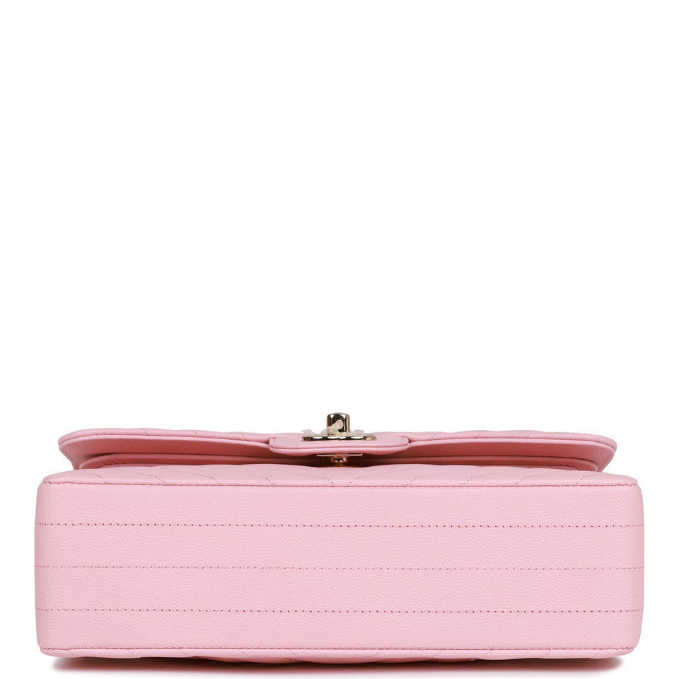 Chanel Small Chevron Classic Double Flap Pink Calfskin Light Gold Hardware