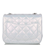 Chanel Mini Square Flap Bag Blue Iridescent Lambskin Silver Hardware