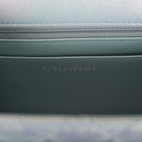 Chanel Mini Square Flap Bag Blue Iridescent Lambskin Silver Hardware