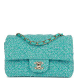 Chanel Mini Rectangular Flap Bag Blue Tweed Light Gold Hardware