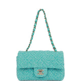 Chanel Mini Rectangular Flap Bag Blue Tweed Light Gold Hardware