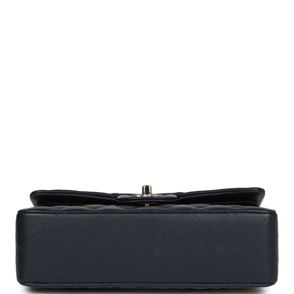 Chanel Small Classic Double Flap Navy Lambskin Light Gold Hardware