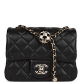 Chanel Pearl Crush Mini Square Flap Bag Black Lambskin Light Gold Hardware