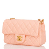 Chanel Pearl Crush Mini Rectangular Flap Bag Peach Lambskin Antique Gold Hardware