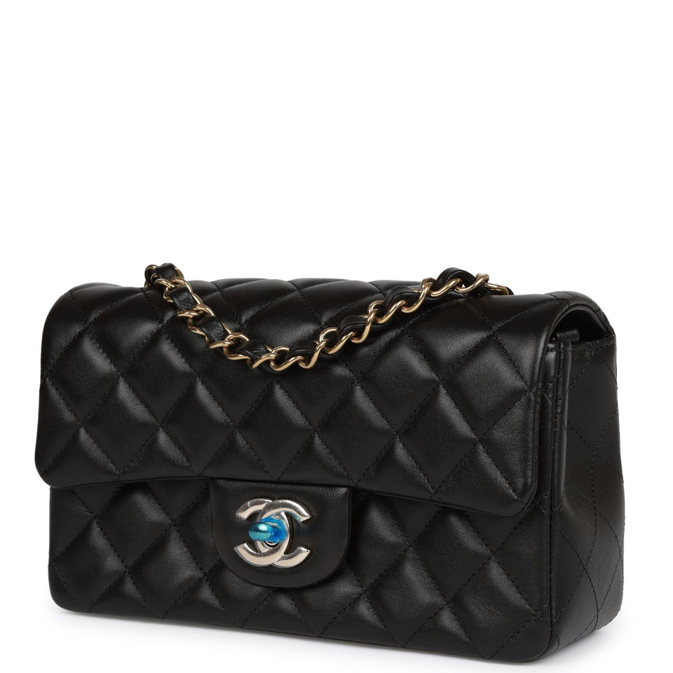 Chanel Mini Rectangular Flap Bag Black Lambskin Light Gold Hardware
