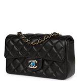 Chanel Mini Rectangular Flap Bag Black Lambskin Light Gold Hardware