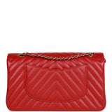 Chanel Medium Classic Double Flap Bag Red Chevron Caviar Light Gold Hardware