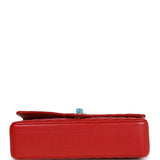 Chanel Medium Classic Double Flap Bag Red Chevron Caviar Light Gold Hardware
