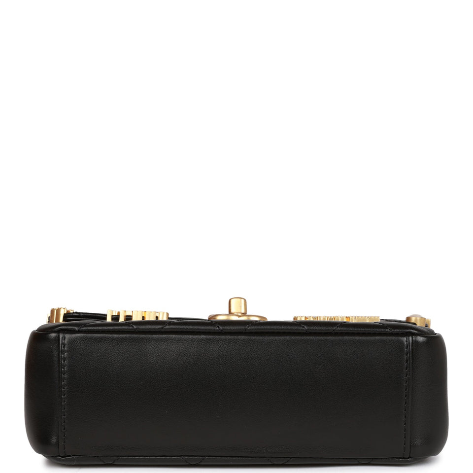 Chanel Monaco Mini Flap Bag Black Lambskin Antique Gold Hardware