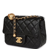 Chanel Pearl Crush Mini Square Flap Bag Black Lambskin Antique Gold Hardware
