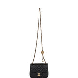 Chanel Pearl Crush Mini Square Flap Bag Black Lambskin Antique Gold Hardware