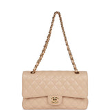 Chanel Medium Classic Double Flap Bag Beige Caviar Gold Hardware