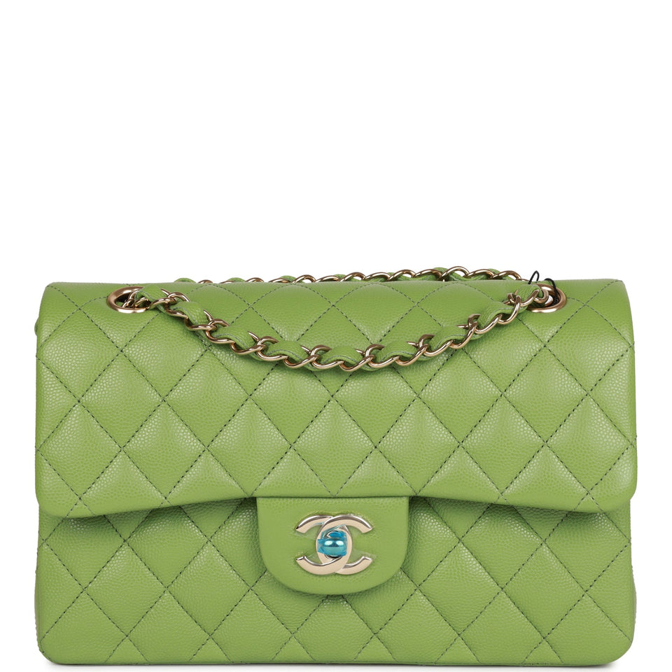 Chanel bag Small Classic Double Flap Green Caviar Light Gold Hardware
