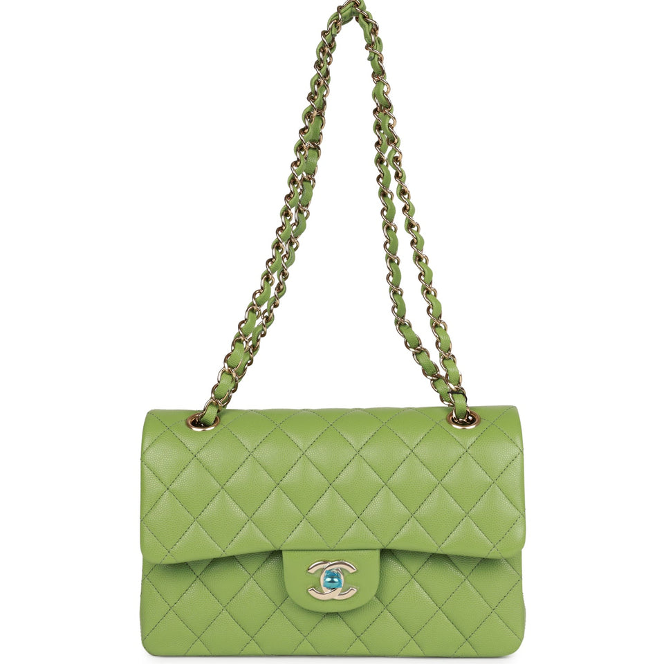 Chanel bag Small Classic Double Flap Green Caviar Light Gold Hardware