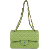 Chanel bag Small Classic Double Flap Green Caviar Light Gold Hardware
