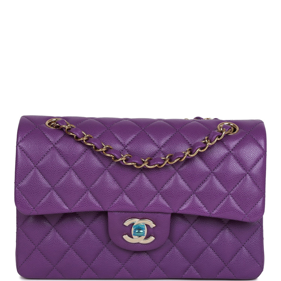 Chanel bag Small Classic Double Flap Purple Caviar Light Gold Hardware
