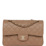 Chanel Small Classic Double Flap Dark Beige Caviar Light Gold Hardware