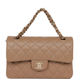 Chanel Small Classic Double Flap Dark Beige Caviar Light Gold Hardware
