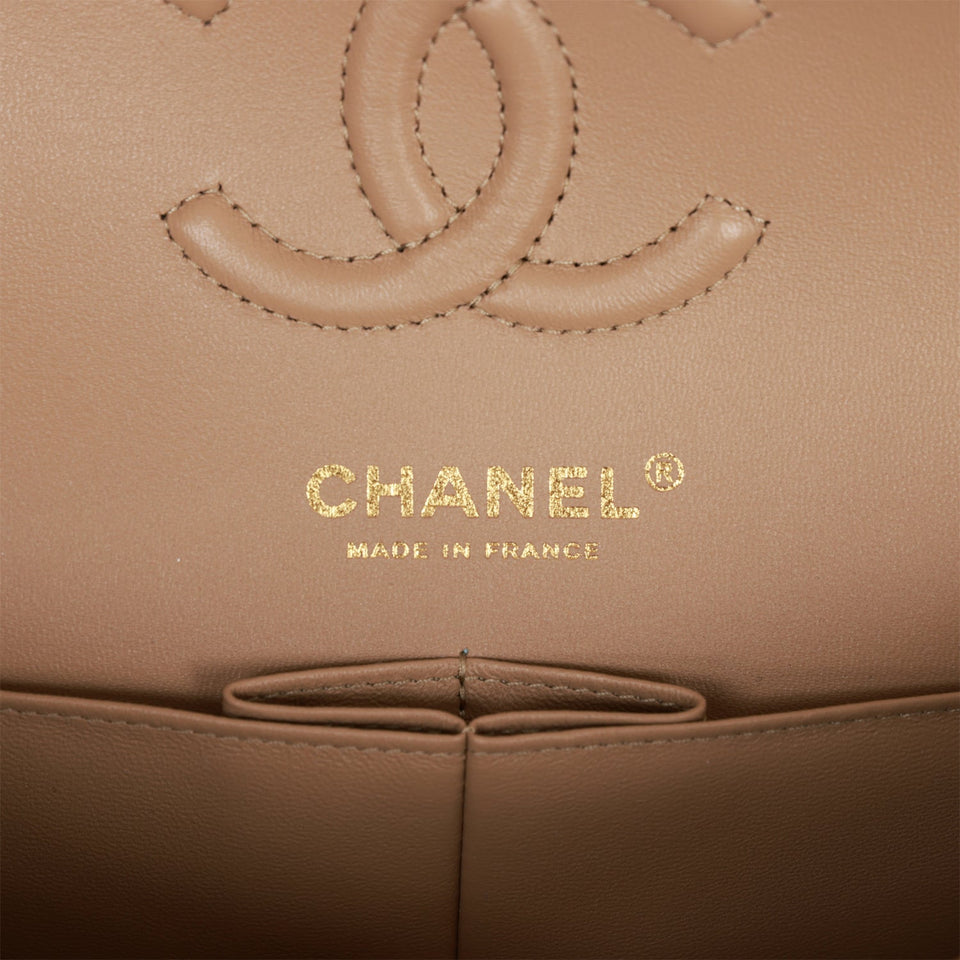Chanel Small Classic Double Flap Dark Beige Caviar Light Gold Hardware