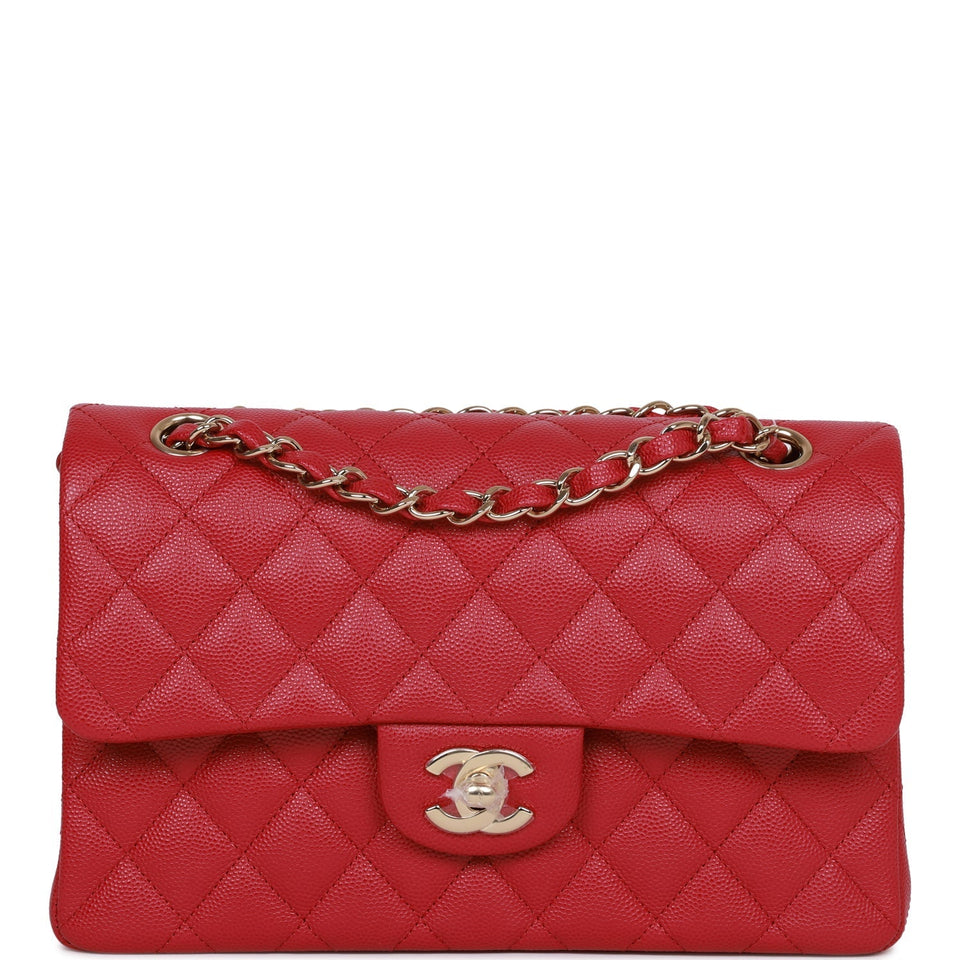 Chanel bag Small Classic Double Flap Dark Pink Caviar Light Gold Hardware