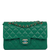 Chanel bag Small Classic Double Flap Bag Green Lambskin Light Gold Hardware