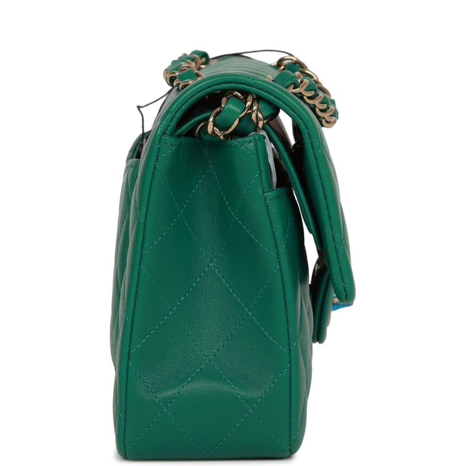 Chanel bag Small Classic Double Flap Bag Green Lambskin Light Gold Hardware