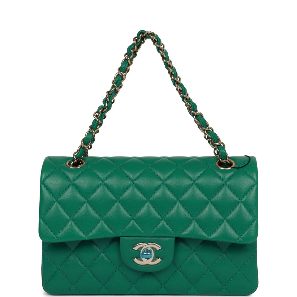 Chanel bag Small Classic Double Flap Bag Green Lambskin Light Gold Hardware