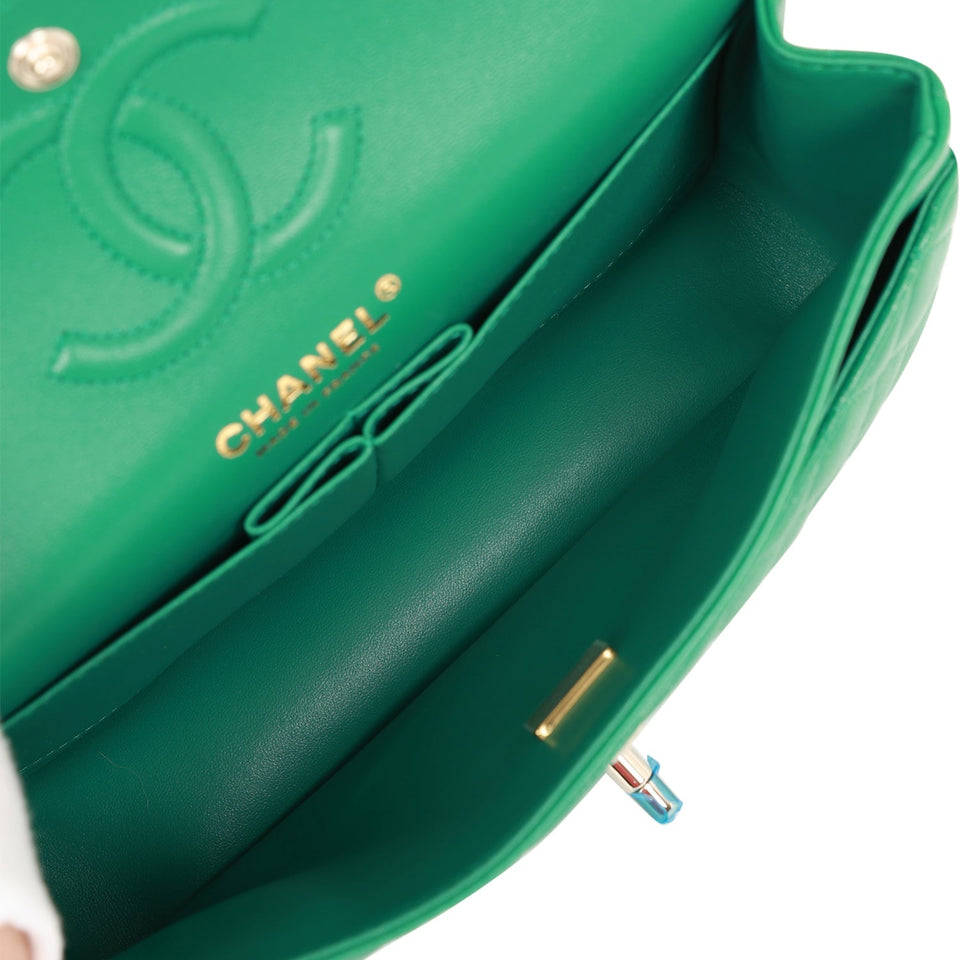 Chanel bag Small Classic Double Flap Bag Green Lambskin Light Gold Hardware